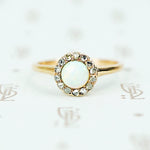 14k gold 1890's round opal surrounded by rose cut diamonds ring