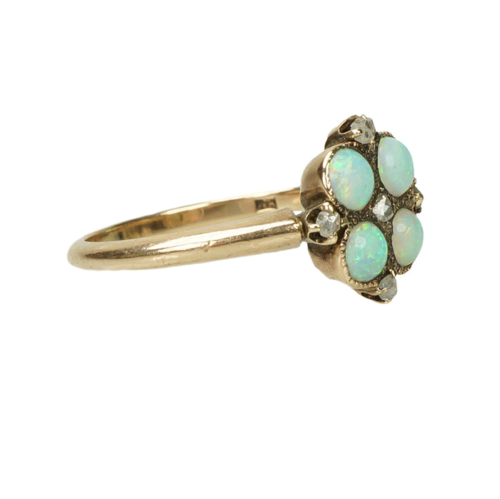 Fiery Antique Opal Ring with Rose Cut Diamonds