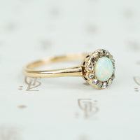 Antique Rose Cut Diamond Halo Opal Ring