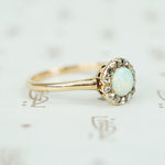 Antique Rose Cut Diamond Halo Opal Ring
