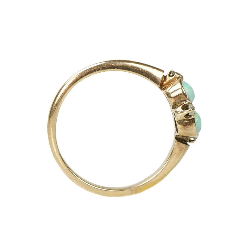 Fiery Antique Opal Ring with Rose Cut Diamonds