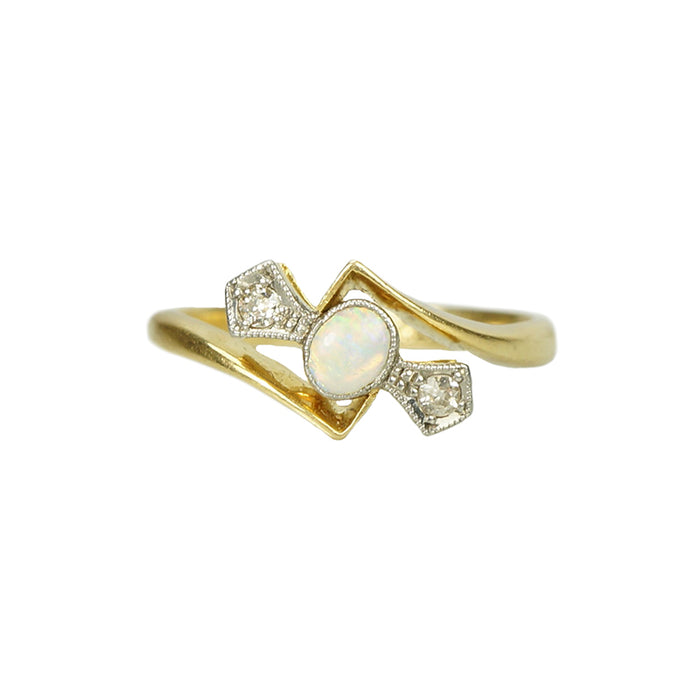 Unique Vintage 1915 Opal and Diamond Ring - Gem Set Love