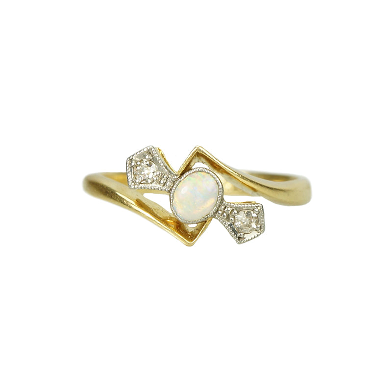 Unique Vintage 1915 Opal and Diamond Ring - Gem Set Love