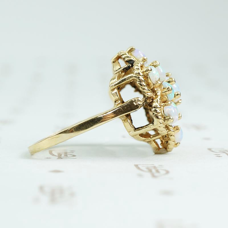 glowing opal 14k yellow gold cluster ring c1960
