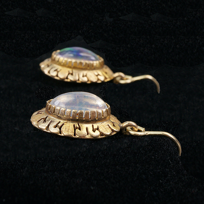 14k yellow gold jelly opal earrings on wires for pierced ears