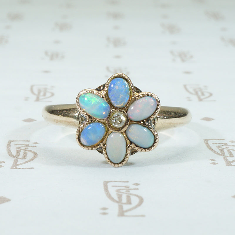opal and diamond flower ring antique