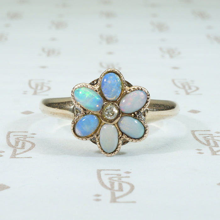 opal and diamond flower ring antique