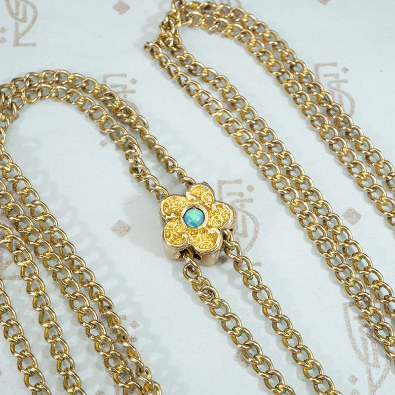 Fabulous Gold Flower Slide with a Fiery Opal Watch Chain