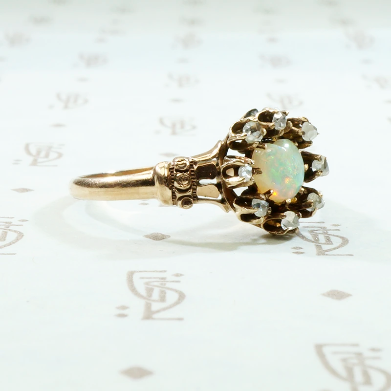 Rose Cut Diamonds and Roses with a Heart Shaped Opal