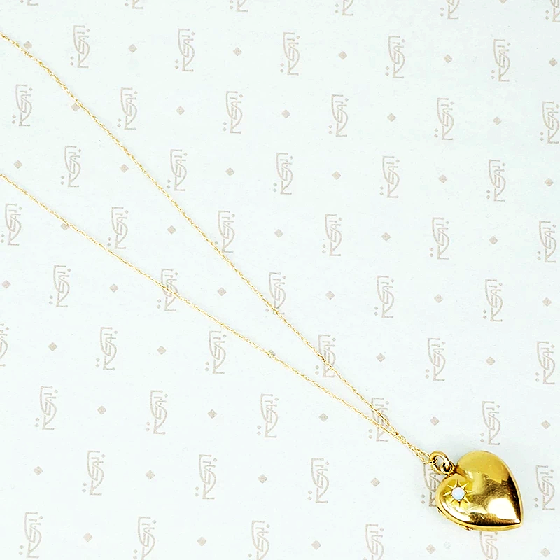 Vintage Gold Puffy Heart Locket with an Opal
