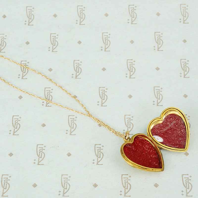 Vintage Gold Puffy Heart Locket with an Opal