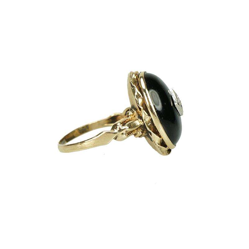Signed Otsby and Barton Onyx Deco Ring - Gem Set Love
