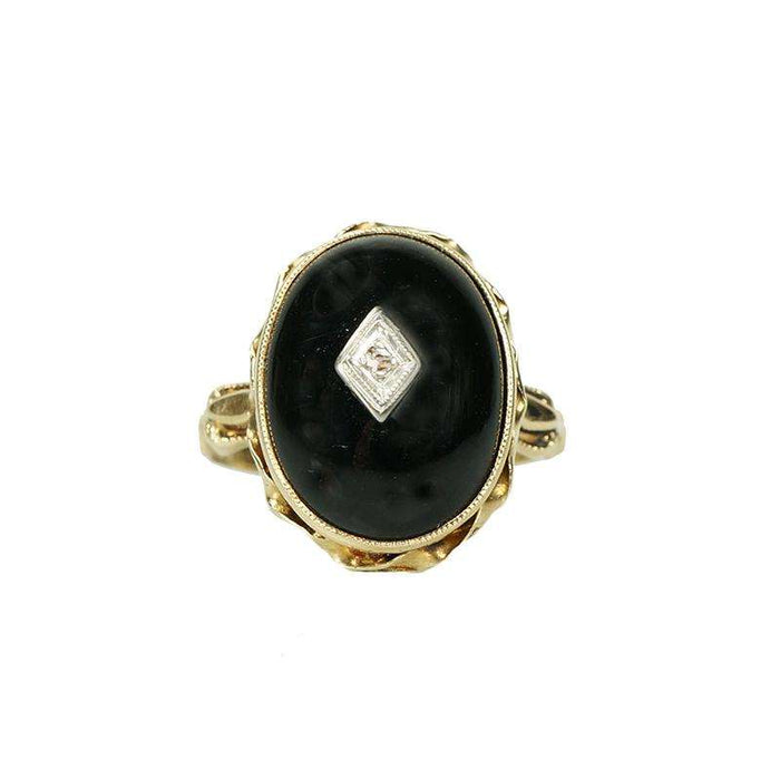 Signed Otsby and Barton Onyx Deco Ring - Gem Set Love