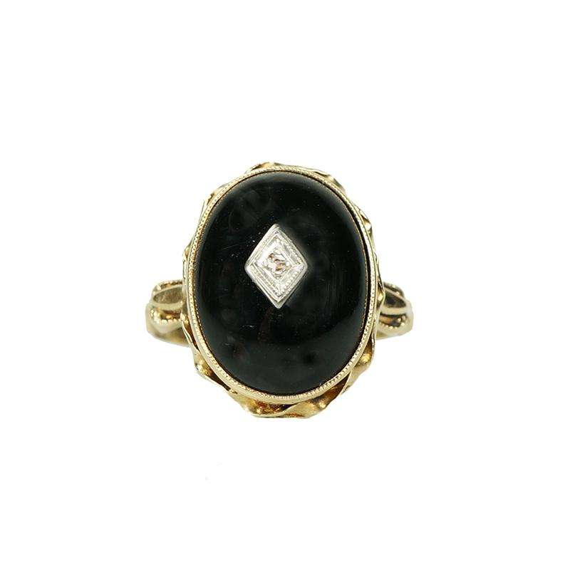 Signed Otsby and Barton Onyx Deco Ring - Gem Set Love