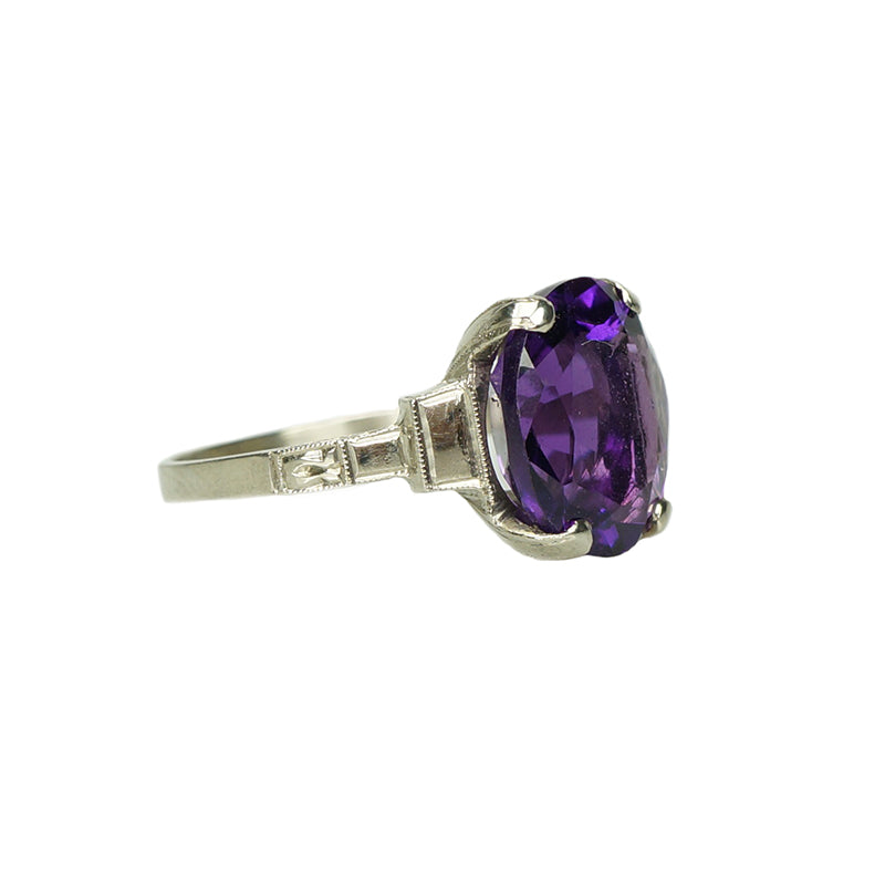 Art Deco White Gold and Amethyst Ring - Gem Set Love