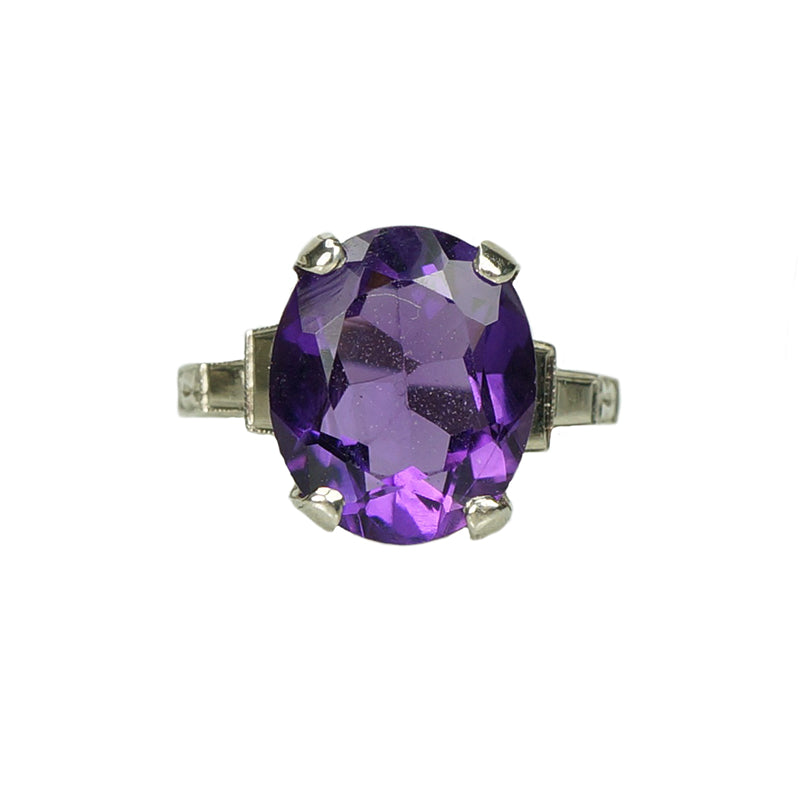 Art Deco White Gold and Amethyst Ring - Gem Set Love