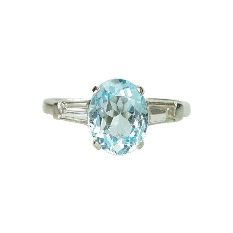 Vintage Aquamarine and Diamond Engagement Ring