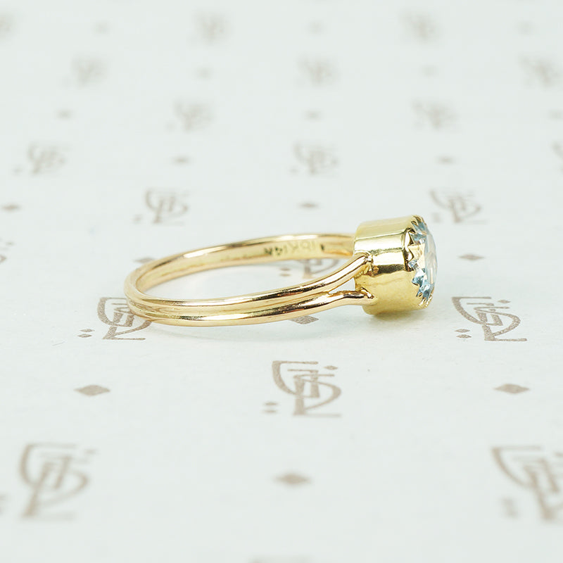 14k recycled gold oval aquamarine ring side view