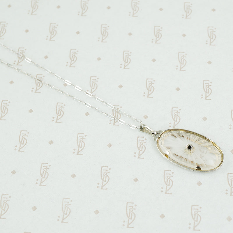 art deco camphor glass necklace back view