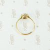 platinum on 18k yellow gold oval sapphire and diamond halo ring top view