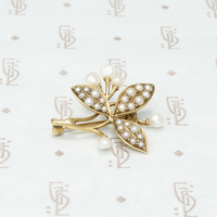 Leaves of Three Brooch in Gold and Pearls