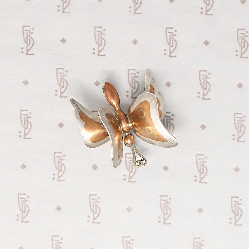 Copper & Sterling 3-D Butterfly Brooch
