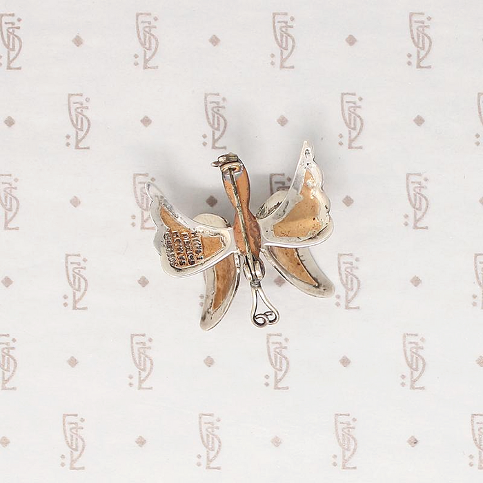 Copper & Sterling 3-D Butterfly Brooch