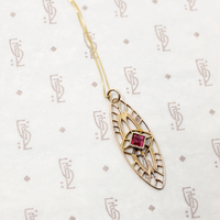 Pretty Gold Openwork Navette Pendant with Ruby
