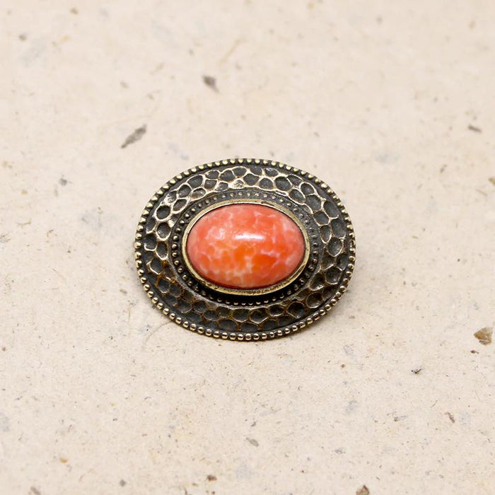 Coral-Colored Pâte de Verre in Brass Brooch