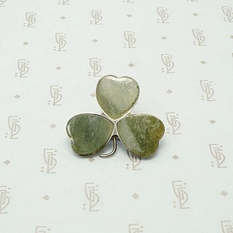 Luck of the Irish Connemara Marble Shamrock Brooch