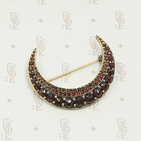 Glamorous Garnet Victorian Crescent Moon Brooch