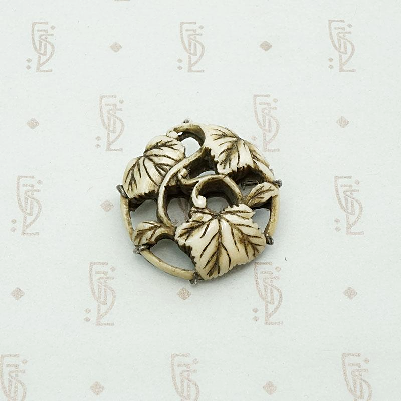 Chinese Carved Bone Leaf Brooch