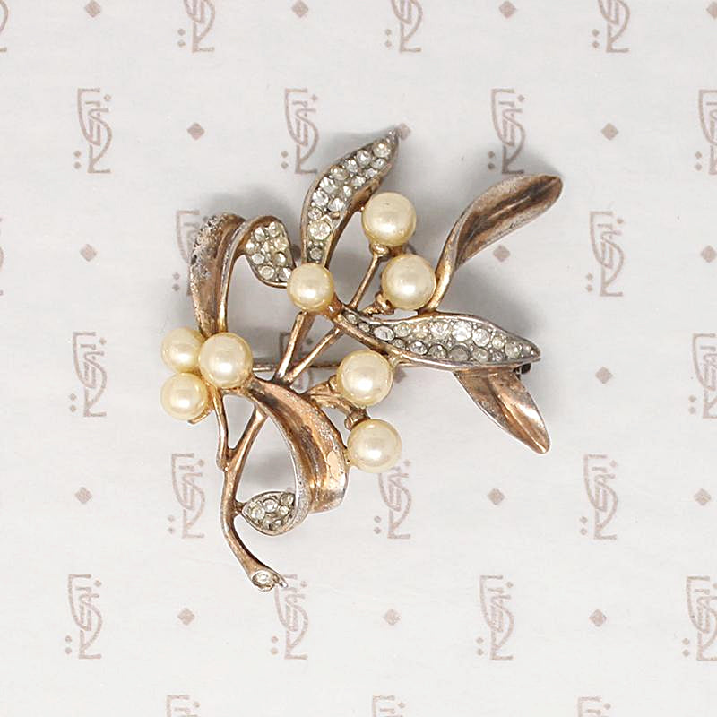 Trifari Silver Gilt Sprig & Berry Brooch