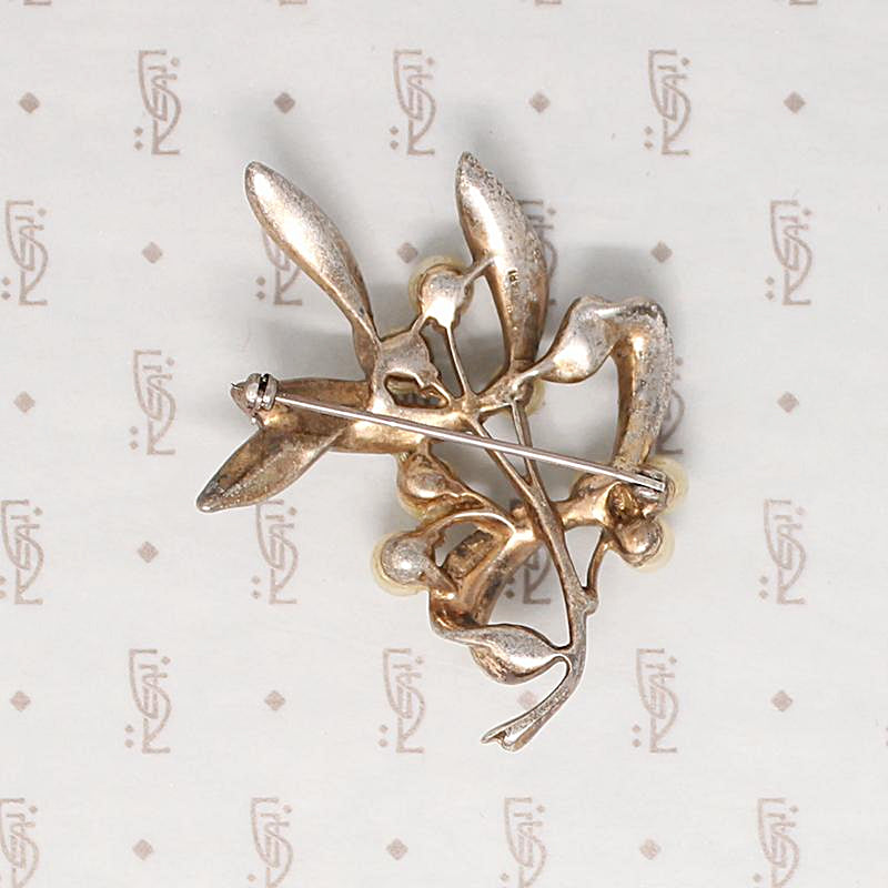 Trifari Silver Gilt Sprig & Berry Brooch