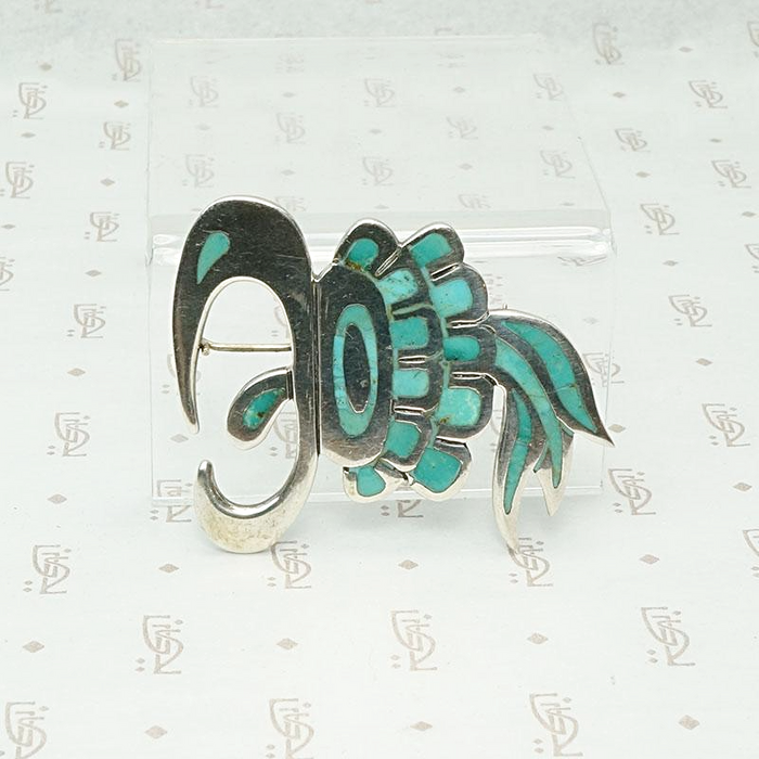 Vivacious Parrot Pin in Sterling & Turquoise