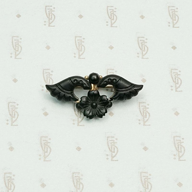 Black Satin Glass Victorian Mourning Brooch