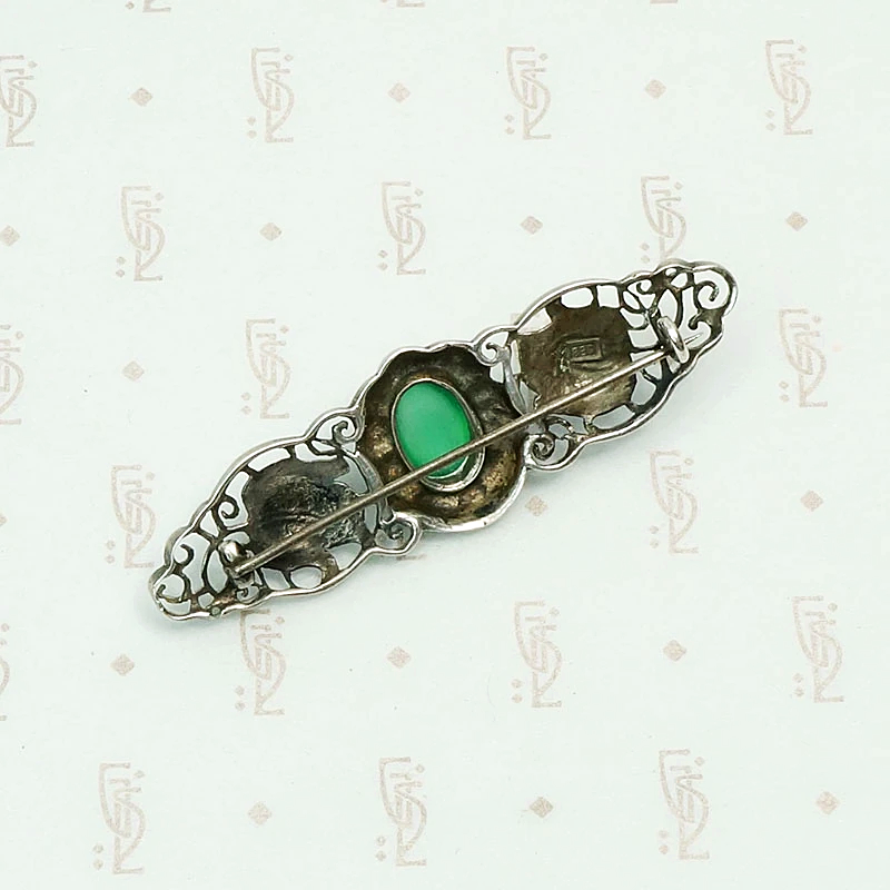 Swedish Brooch in Silver and Green Chalcedony