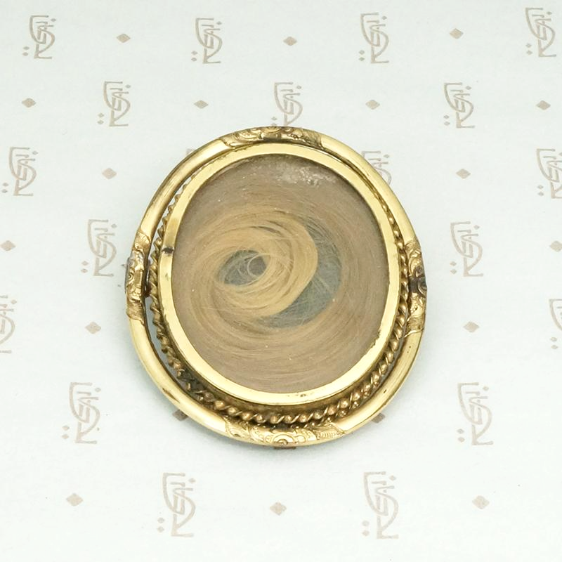 Victorian Seashell Brooch with a Tress of Auburn Hair