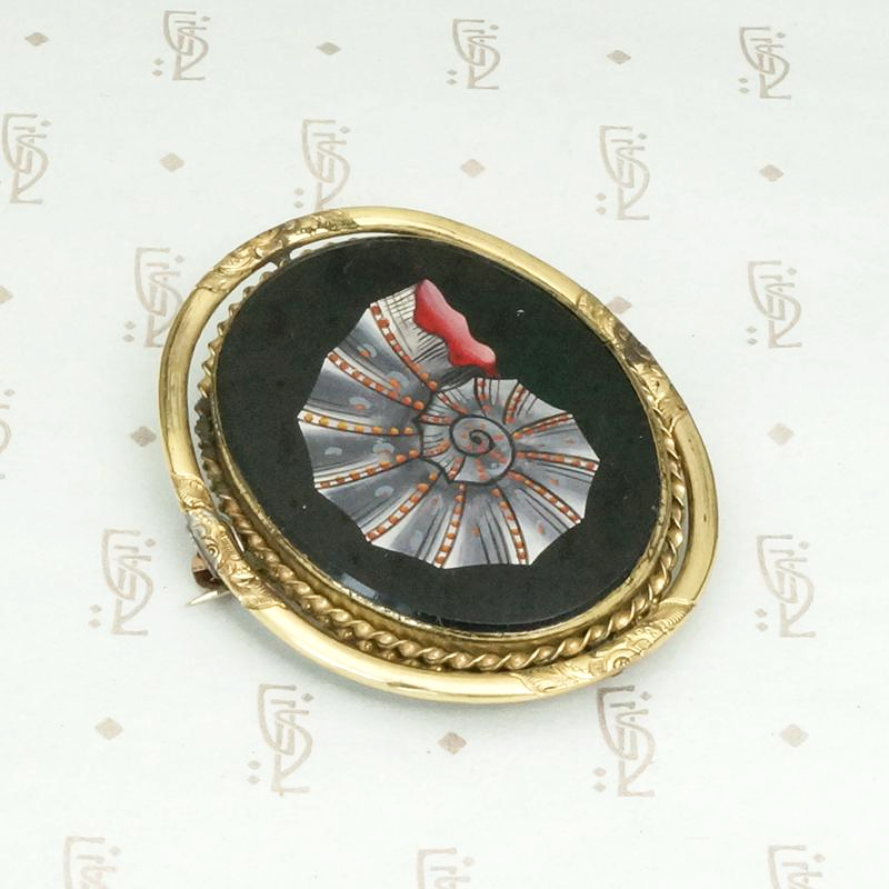 Victorian Seashell Brooch with a Tress of Auburn Hair