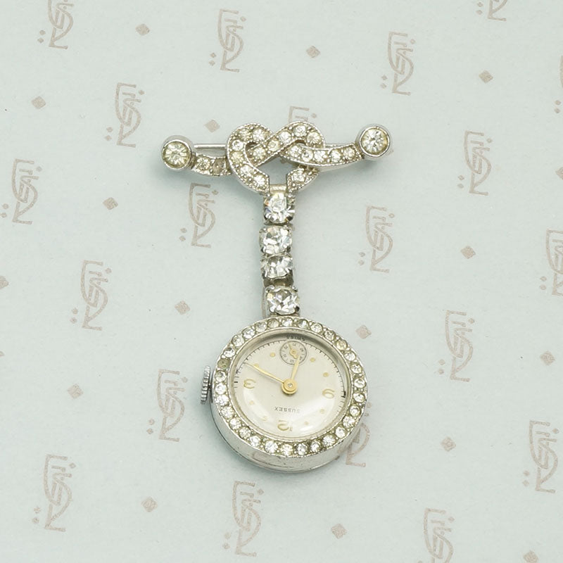 Rhinestone Studded Sussex Watch Brooch