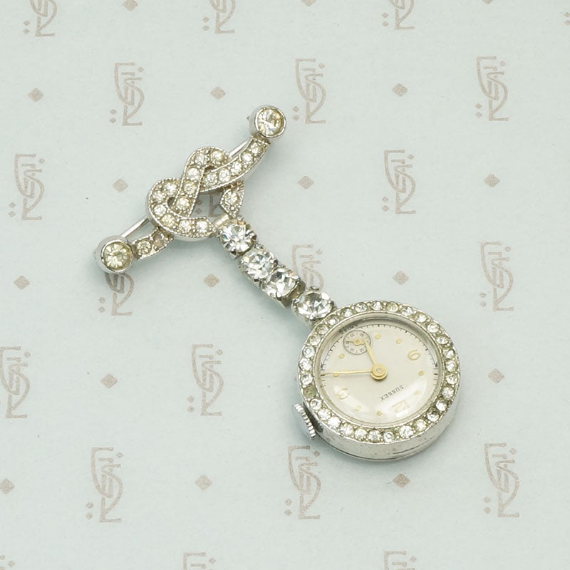 Rhinestone Studded Sussex Watch Brooch