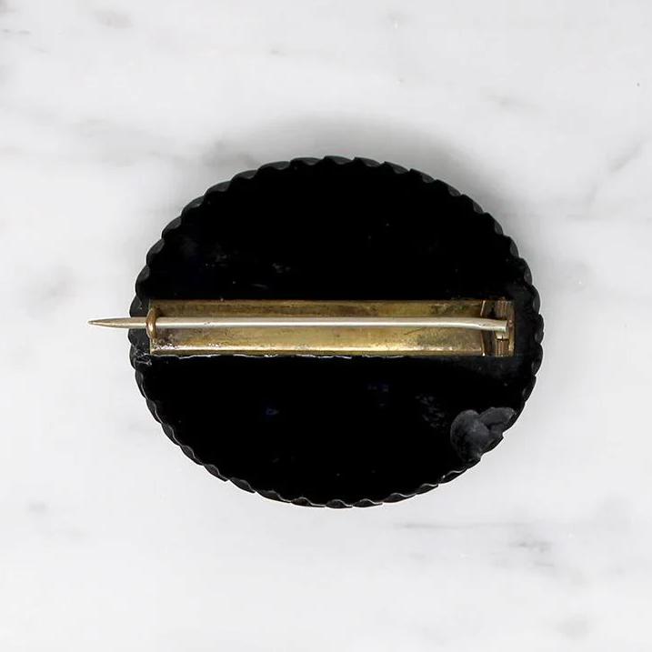 Blonde Hair in Jet Frame Mourning Brooch