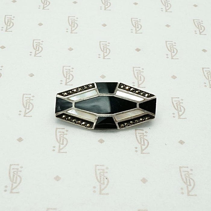 Onyx & Mother of Pearl Brooch in Sterling Silver