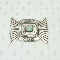 Large Silver & Turquoise Brooch with Hearts