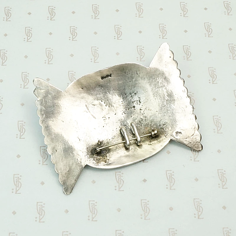Large Silver & Turquoise Brooch with Hearts
