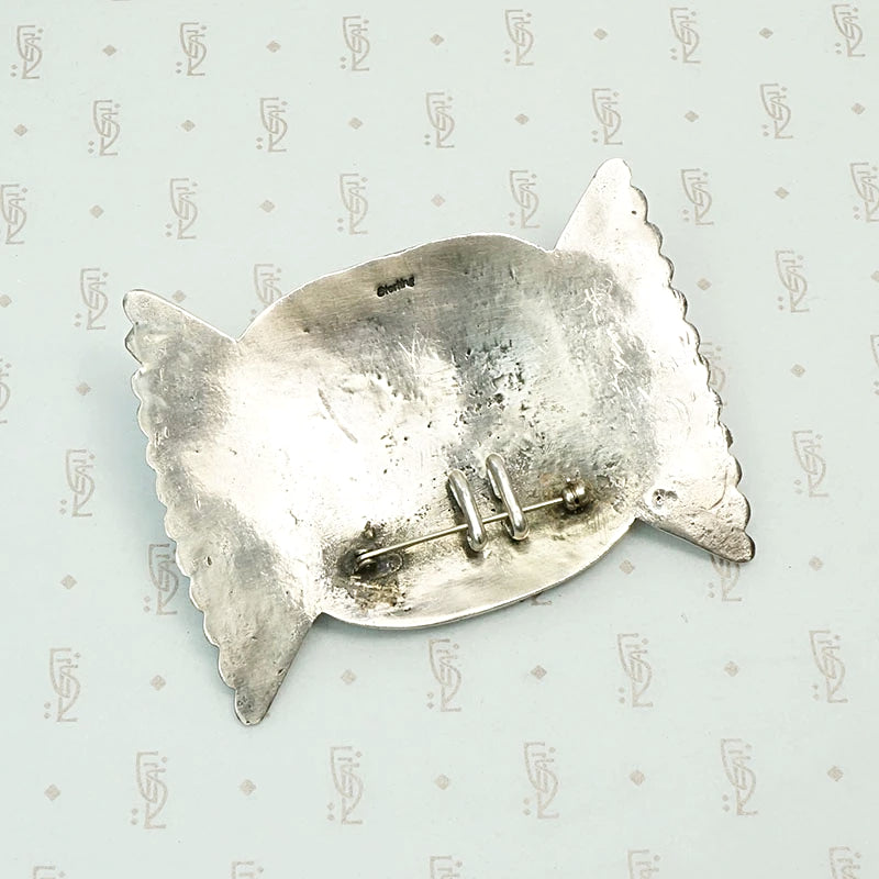 Large Silver & Turquoise Brooch with Hearts