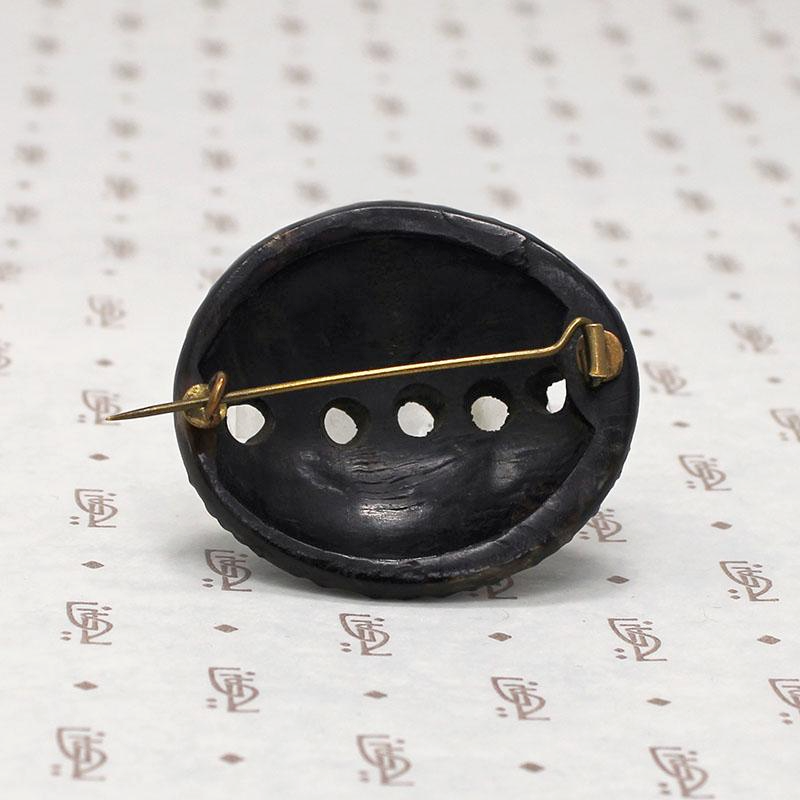 Strange Geometry Carved Horn Victorian Brooch 