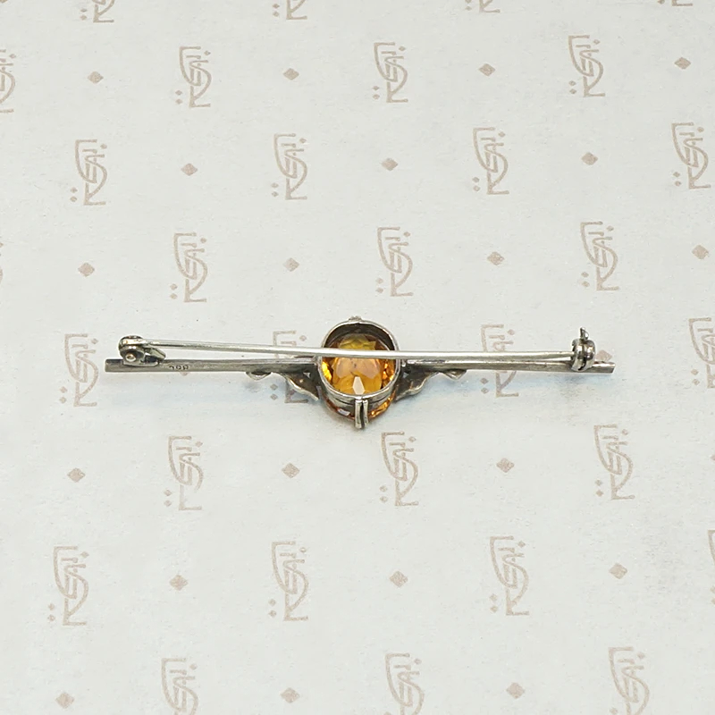 Delicate Citrine and Marcasite Bar Pin