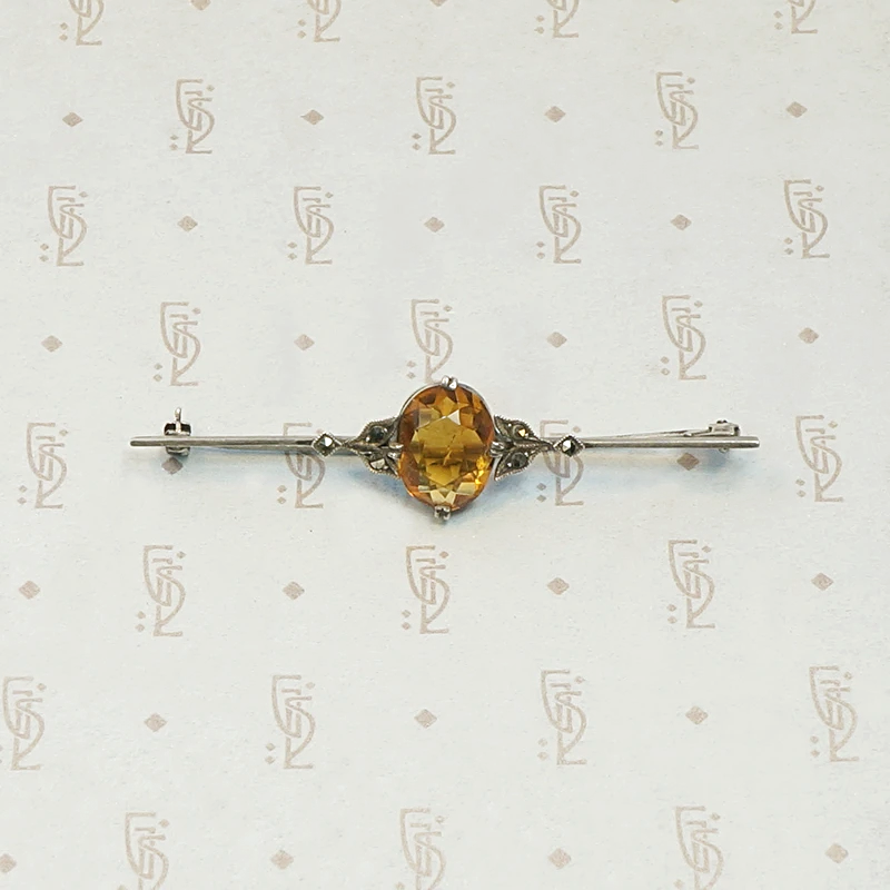 Delicate Citrine and Marcasite Bar Pin