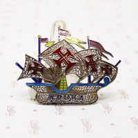 silver gilt filigree & enamel ship brooch